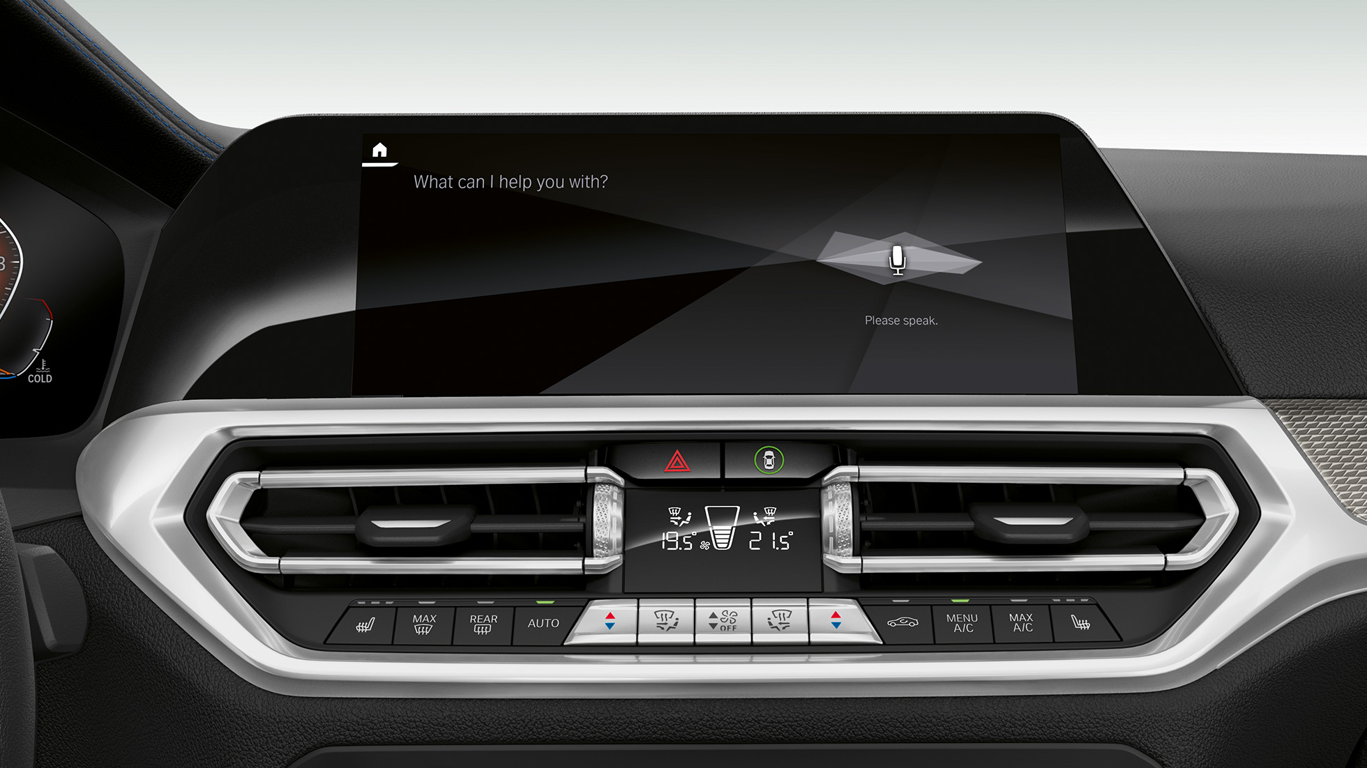 BMW Serie 3 Sedán, Intelligent Personal Assistant. Acercamiento de la pantalla de la cabina con Intelligent Personal Assistant del BMW Serie 3 Sedán.