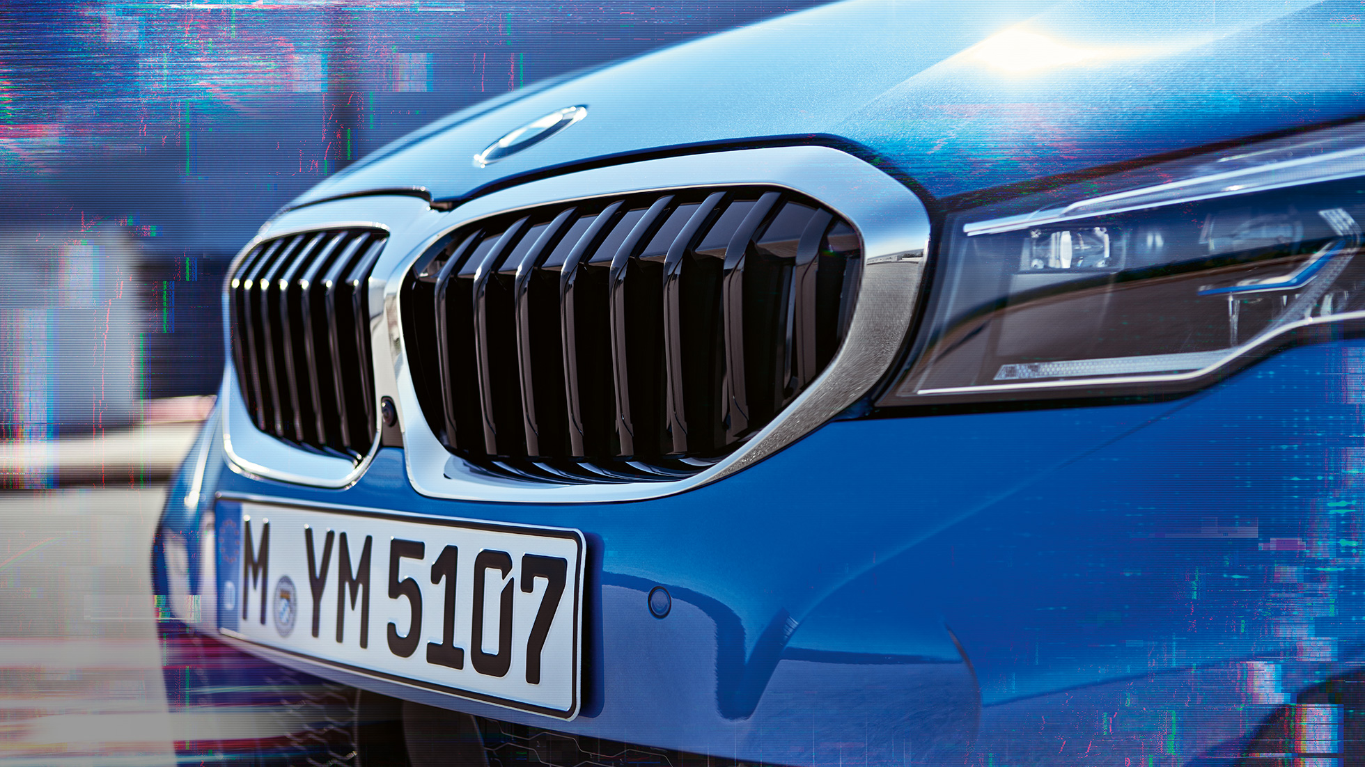 BMW Serie 3 Sedán, parrilla doble de riñón. Acercamiento de la vista lateral de la parrilla doble de riñón del BMW Serie 3 Sedán.