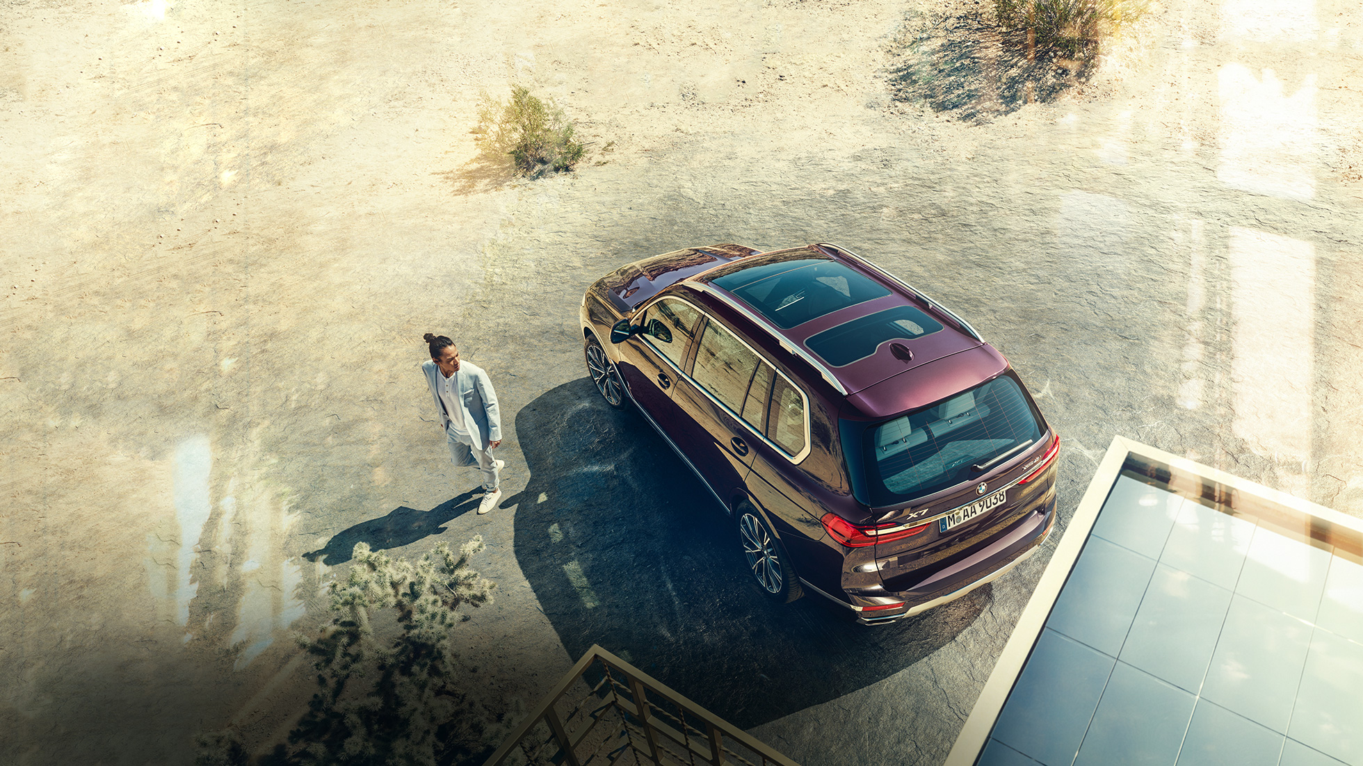 BMW Individual X7 xDrive40i, con perspectiva de ave BMW X7 en Ametrin Metallic detenido, perspectiva de ave, G07 2019