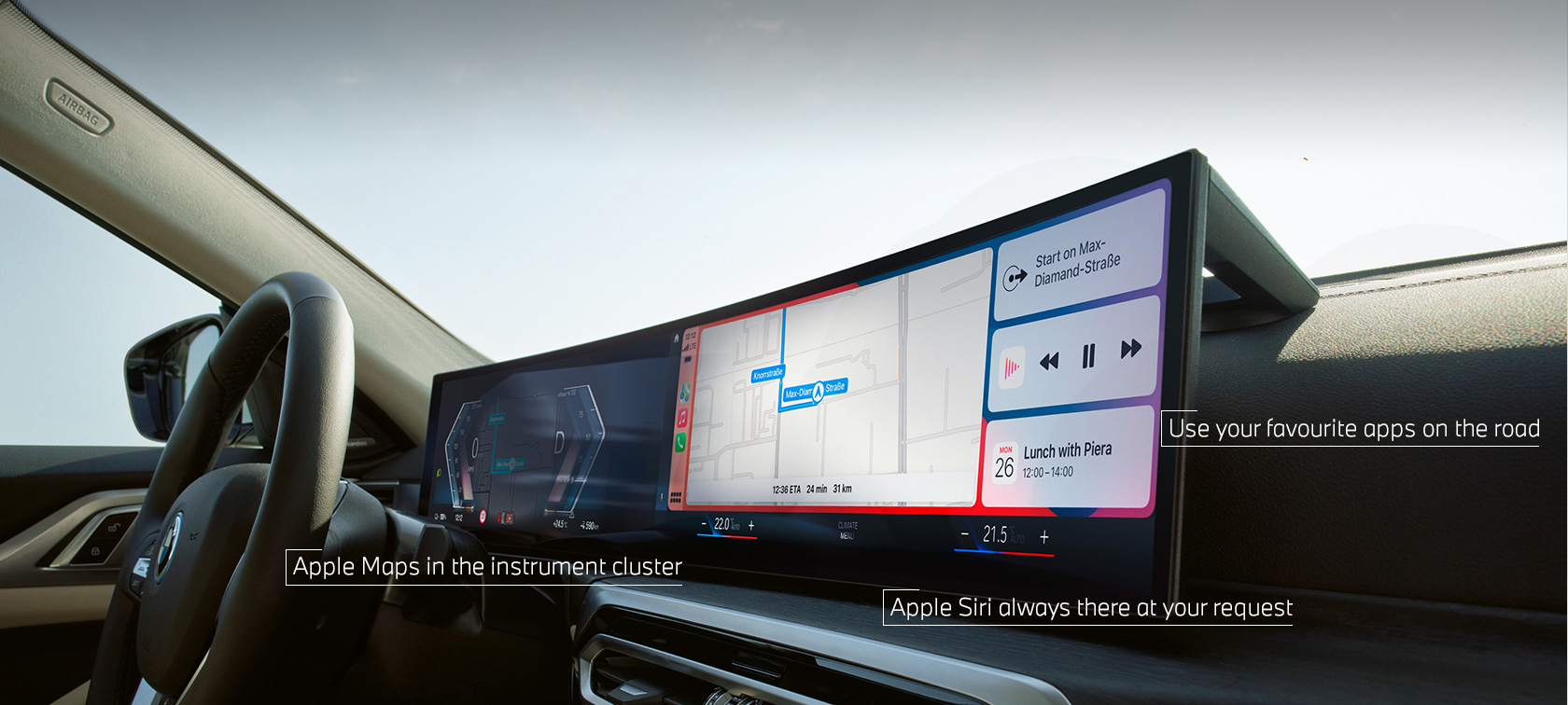 Menú Apple CarPlay® en BMW Curved Display Menú Apple CarPlay® en el BMW Curved Display de BMW ConnectedDrive